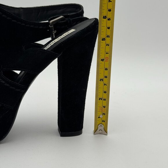 Steve Madden Suede Leather Cutout Platform Heels Black Peep Toe Chunky Slingback - Picture 7 of 12
